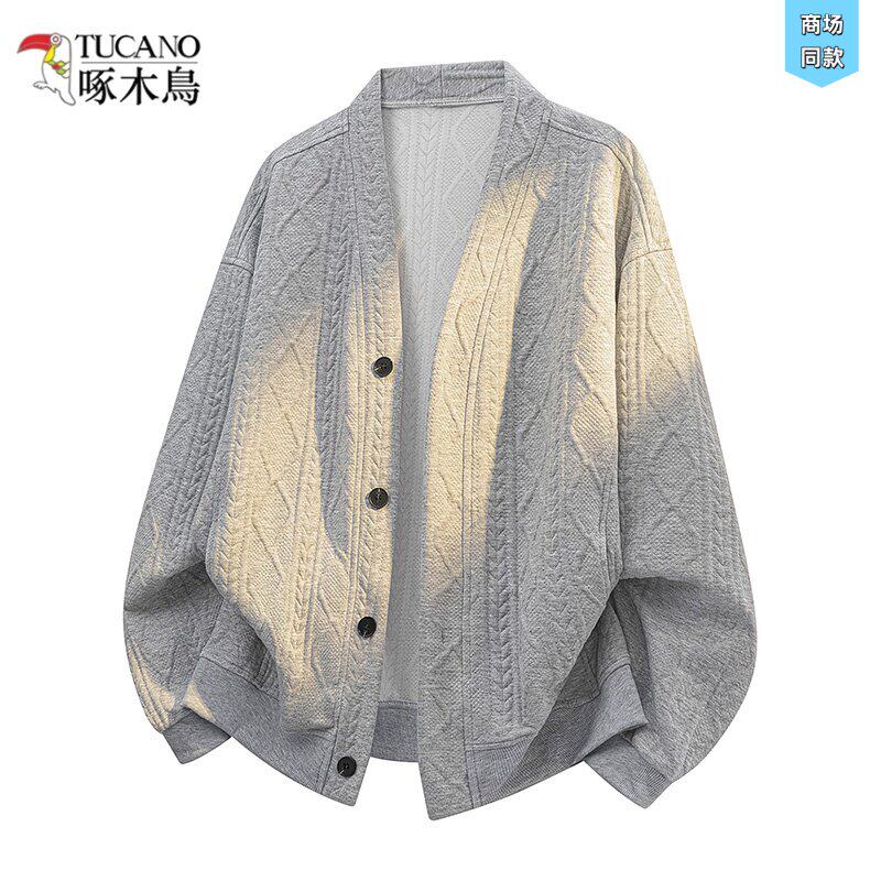 啄木鸟正品提花开衫麻花卫衣男士日系秋冬针织上衣慵懒松弛感外套