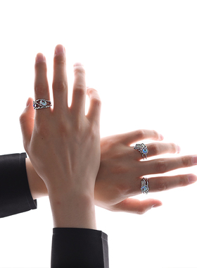 月光石情侣开口戒指男女设计小众