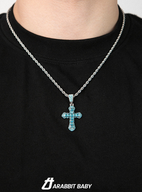 满钻十字架吊坠项链男女潮流欧美嘻哈轻奢小众高级感情侣饰品配饰