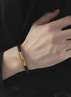 日韩编织皮绳手链男士个性百搭黑色配饰手环女小众设计礼物可刻字