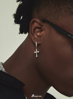 镶钻菱形十字架耳环耳钉男女小众设计高级感欧美嘻哈痞帅潮