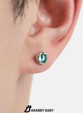 猫眼耳环小众设计耳饰女轻奢养耳洞简约玉石耳钉男单只痞帅高级感