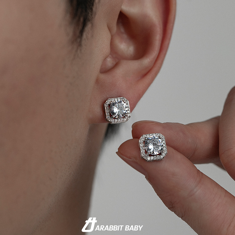 微镶方钻耳钉男女新款2023爆款秋冬高级感轻奢气质款独特耳饰耳环