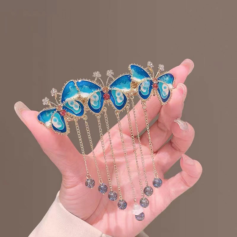 国风蝴蝶流苏汉服后脑勺半扎发卡