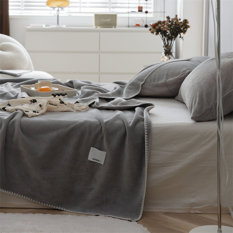 华夫格毛毯空调毯子冬季办公室午睡毯沙发盖毯薄毛巾被小被子午休