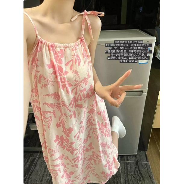 带胸垫睡裙女夏季无袖吊带连衣裙甜美可爱家居服夏天睡衣可外穿