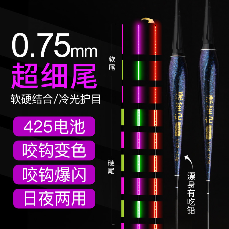 软硬结合冷光尾0.75超细尾夜光漂