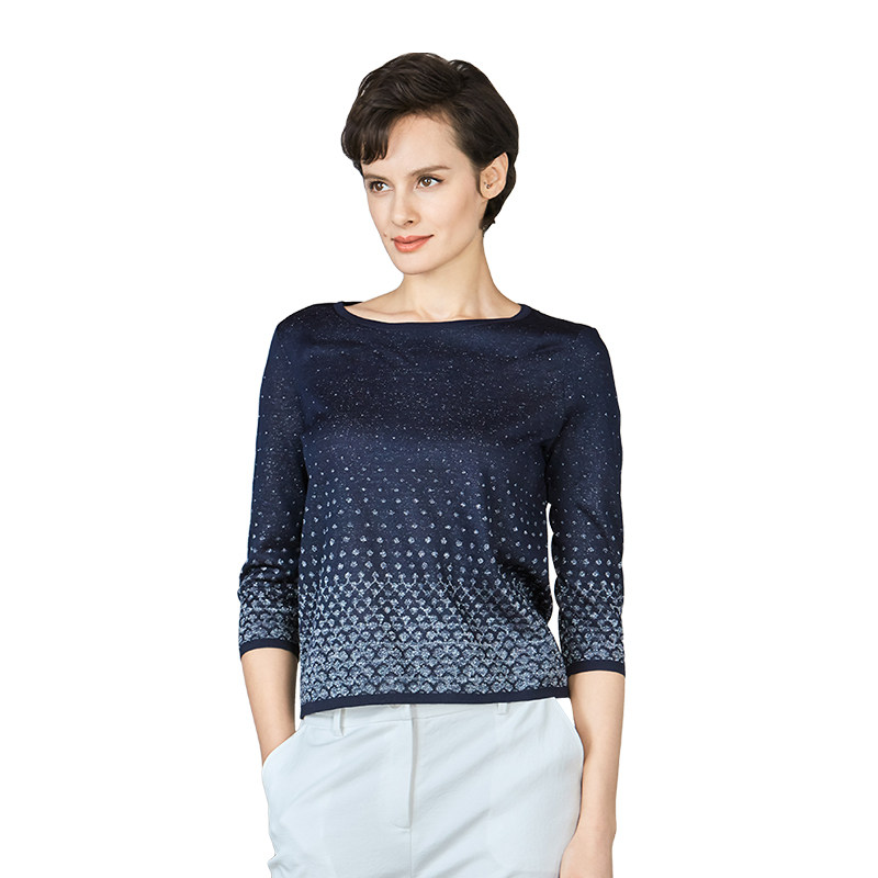 lorfeo/奥菲欧显瘦冰丝针织衫渐变针织薄毛衣优雅复古港味短上衣