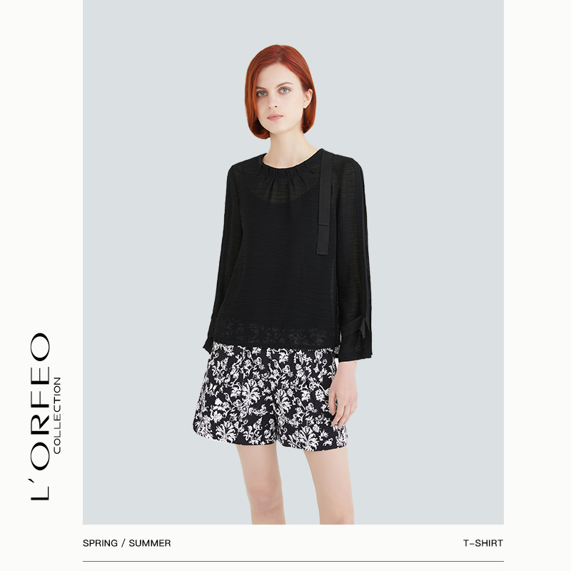 奥菲欧典雅气质飘带装饰修身衬衫