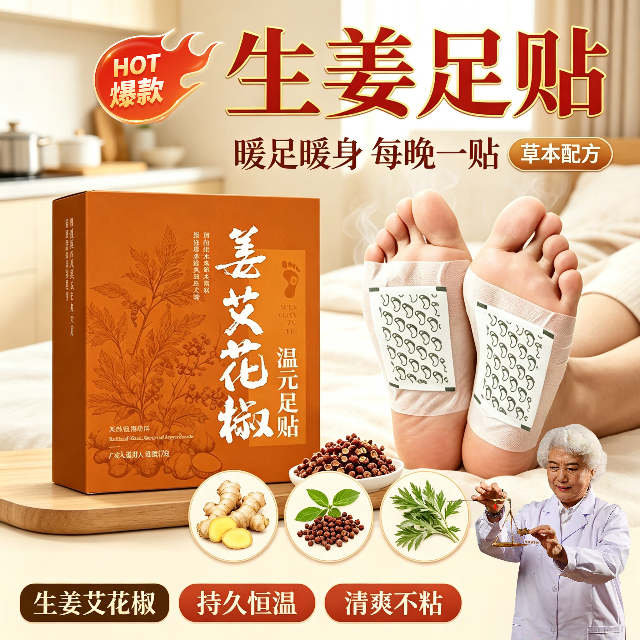 艾草发热姜贴驱寒祛湿生姜热疗贴