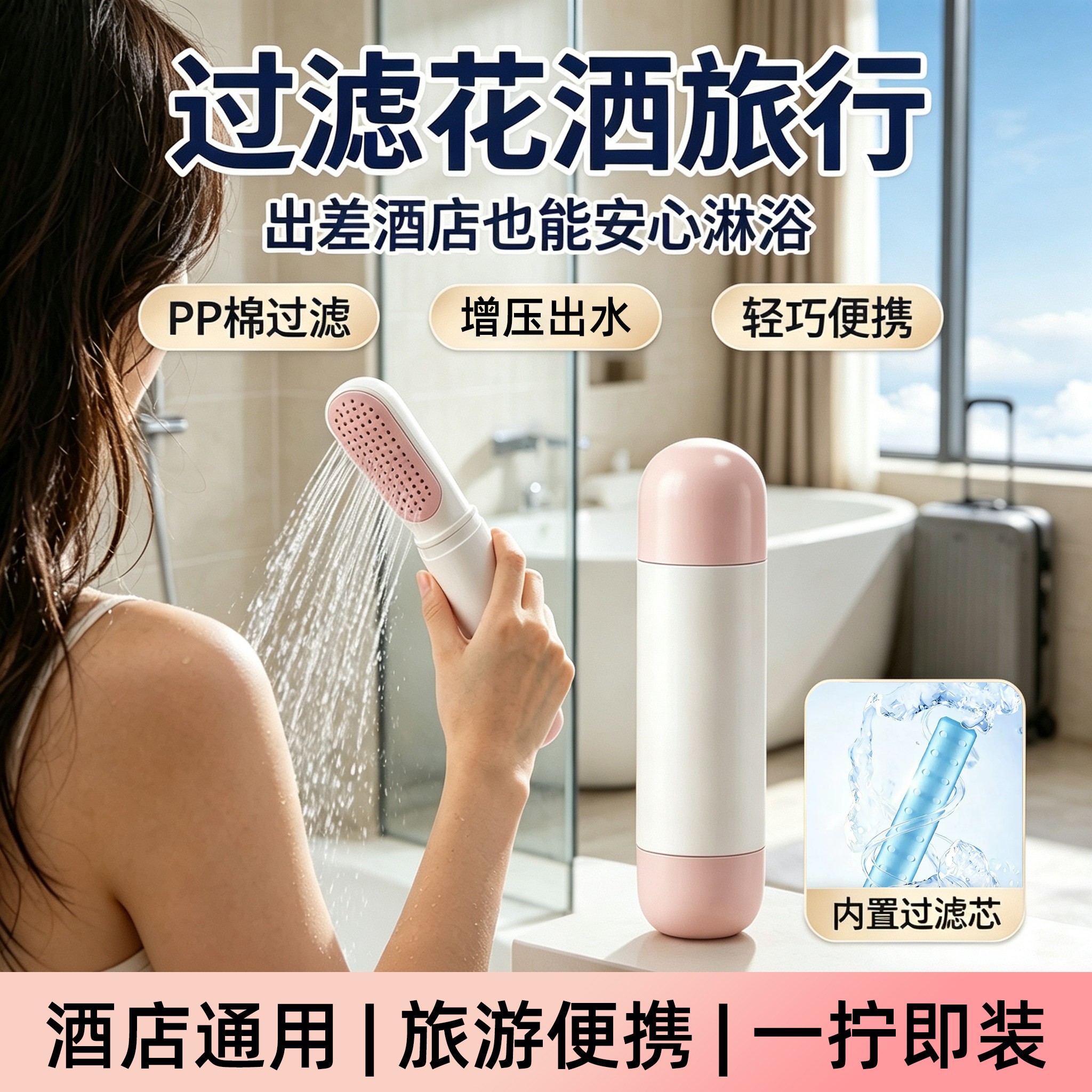 迷你花洒旅行过滤便携式增压喷头