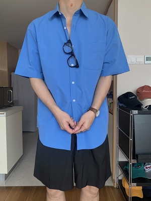 常规衬衫领中袖韩版宽松风格纯色