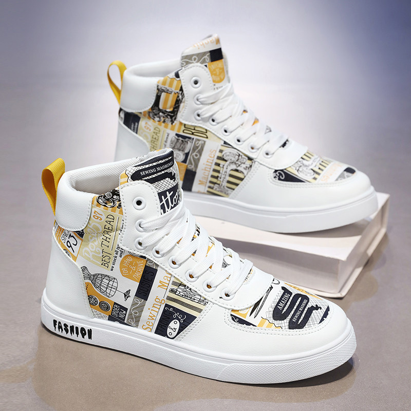 YOUTH MENS SHOES 2024 WINTER NEW VERSATILE CASUAL SPORTSBOARD SHOES NON-SLIP WEAR-RESISTANT MENS HIGH-TOP LITTLE WHITE SHOES