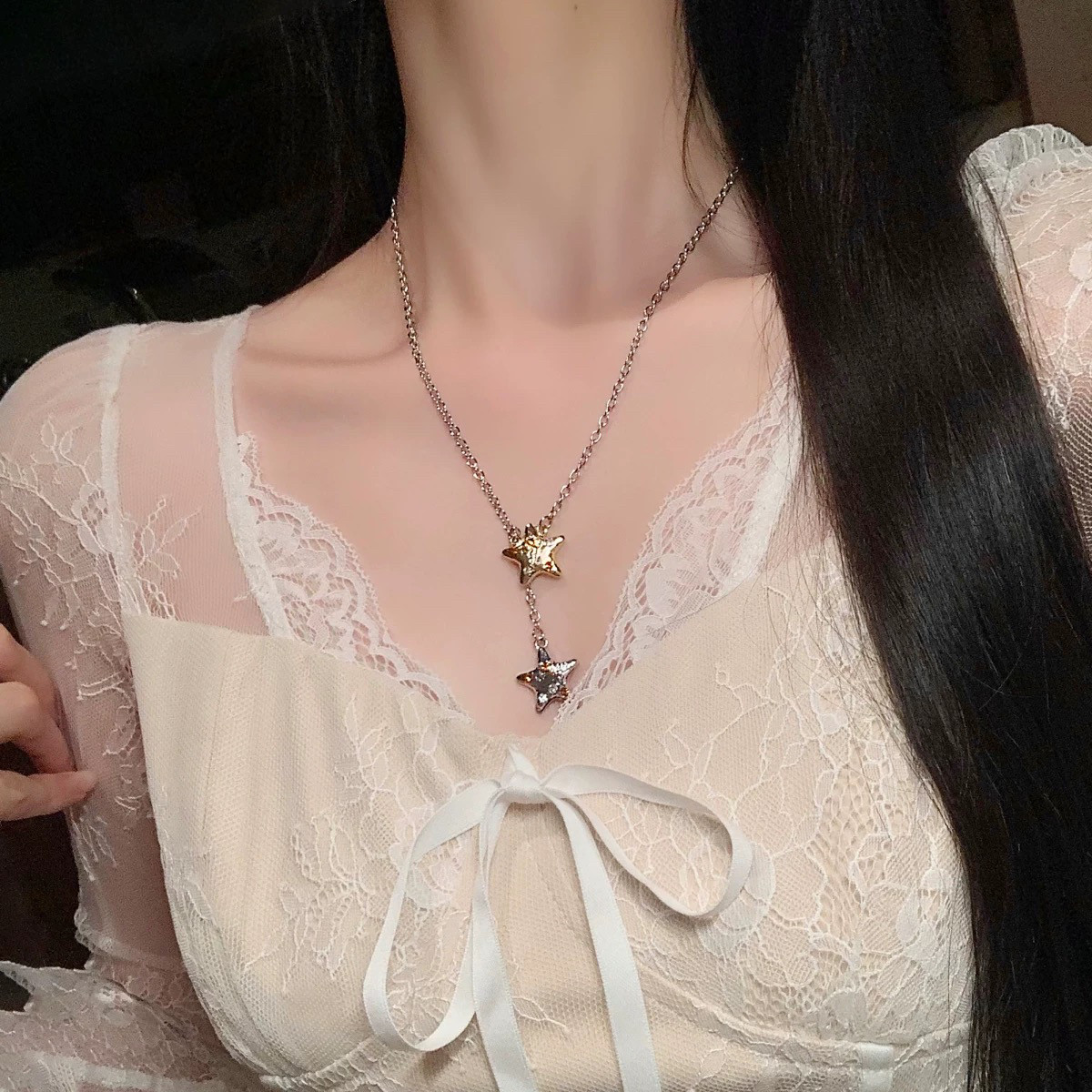 仙女风度假星星项链夏季小众设计感颈链新款轻奢简约圈圈锁骨链
