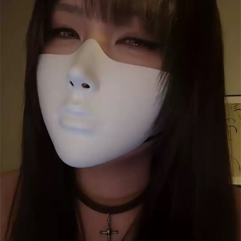 新款破碎感半脸面具万圣节cos装扮派对白色面罩赛博克半遮脸道具