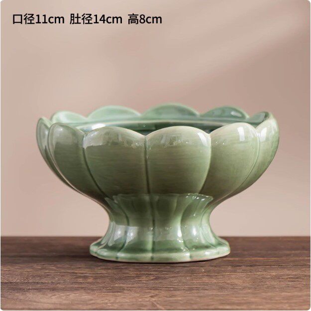 佛手柑托盘剑山插花器皿中式禅意花盆家用器皿开片陶瓷花盘花道圆