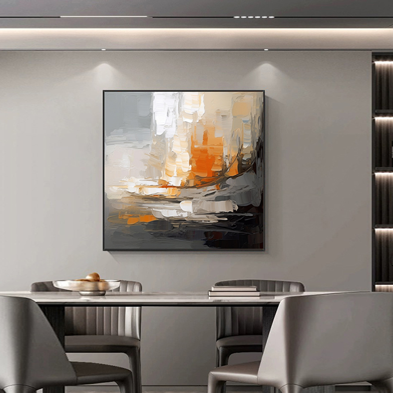 纯手绘现代客厅装饰画现代艺术色块简约款餐厅挂画肌理抽象壁画图片