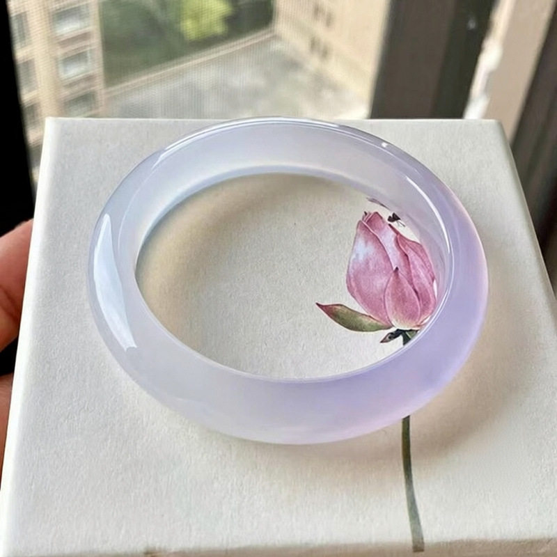 纯天然玛瑙手镯女款冰飘紫冰种