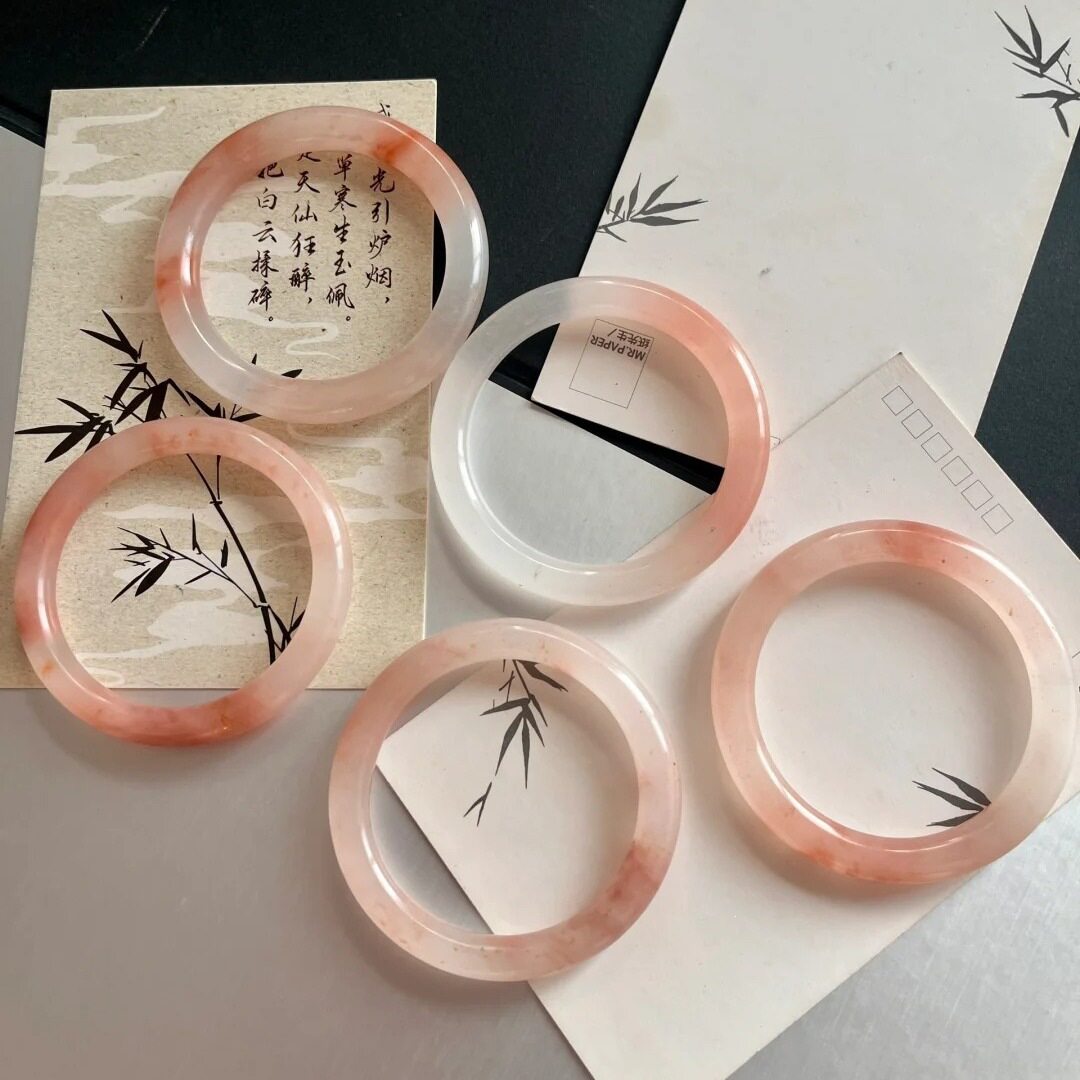 桃花酿天然玉镯粉色金丝玉桃运