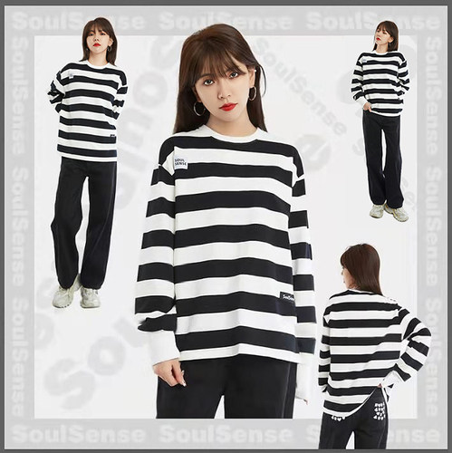 SoulSense黑白条纹刺绣春季卫衣