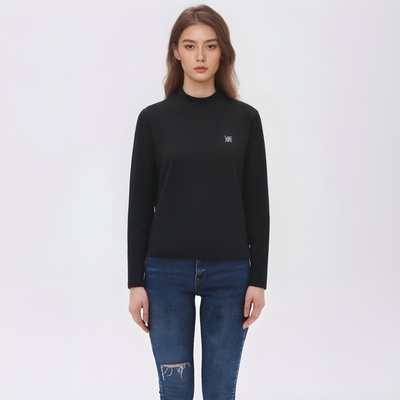 SoulSense2025秋款logo款半高领长袖T恤纯色简约显瘦黑色打底衫