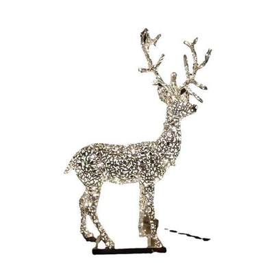 不锈钢发光鹿户外大型不锈钢编织镂空造型麋鹿园林景观动物雕塑