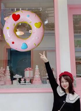 网红仿真卡通甜甜圈模型雕塑壁挂甜品蛋糕店奶茶店门头玻璃钢装饰