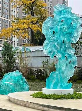 透明树脂太湖石摆件售楼处酒店会所大堂楼梯间大型落地雕塑装饰品
