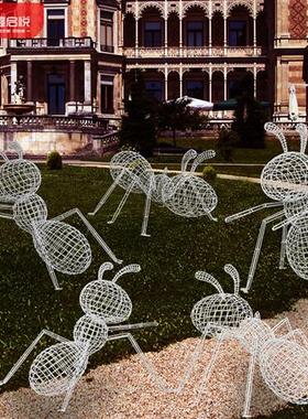 户外不锈钢镂空蚂蚁雕塑售楼花园林铁艺发光仿真昆虫景观装饰摆件