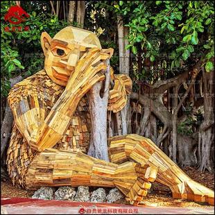 大型原木艺术人物森林雕塑木质巨人抽象美陈装置实木造型雕塑定制