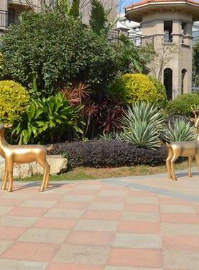 简约大型玻璃钢金色梅花鹿雕塑花园别墅房产小区草坪落地动物摆件