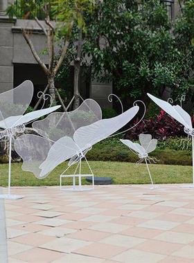 户外不锈钢铁艺镂空蝴蝶园林景观仿真蜻蜓雕塑小区草坪售楼部摆件