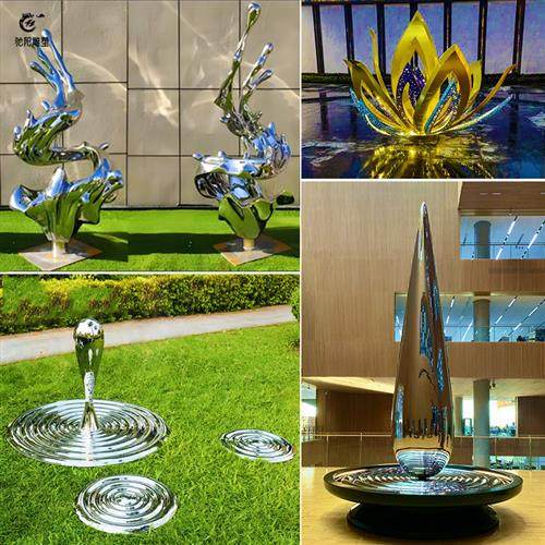 不锈钢水花雕塑浪花水滴定制水景镜面水系金属水池景观镂空大摆件