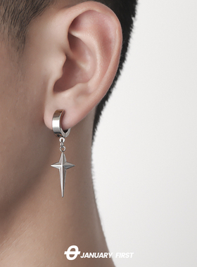 钛钢十字星耳环男潮小众设计感高级耳夹无耳洞女冷淡风防过敏耳圈