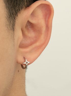 S925纯银耳环男镂空星星耳扣圆圈小众设计感高级个性单只学生男女