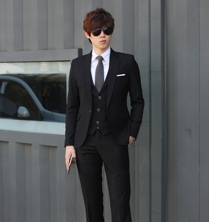 Suit suit men's three piece slim fit Korean casual suit business dress bridegroom wedding dress best man suit