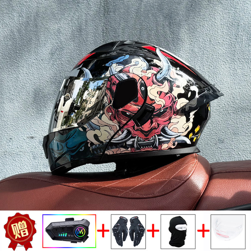 Orz摩托车头盔蓝牙揭面盔双镜片头盔男女半全盔四季尾翼新3C认证