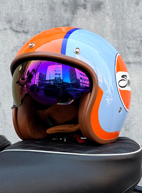 Orz复古摩托车头盔男女机车3/4半盔安全帽巡航电动车四季