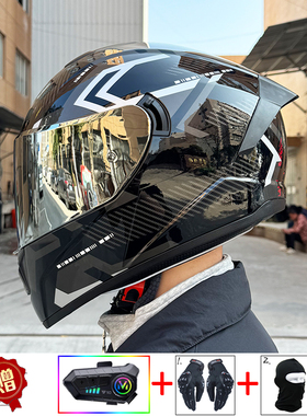 LVS摩托车头盔男女蓝牙全盔双镜机车跑盔个性四季新国标3C认证DOT