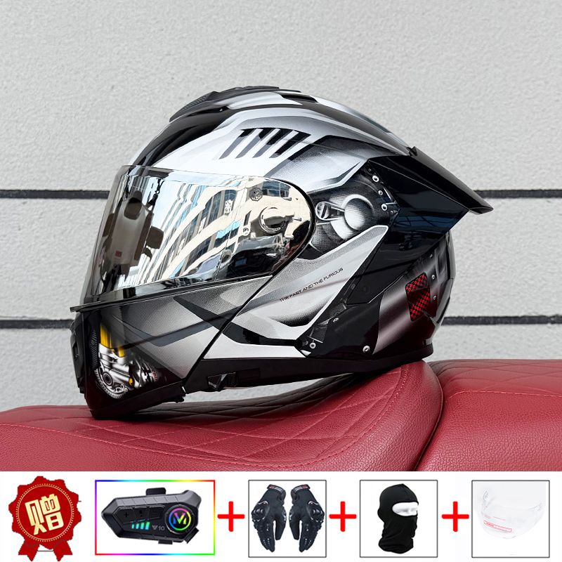 新款ORZ×FF摩托车头盔蓝牙揭面盔大尾翼摩旅骑行双镜全盔3C认证