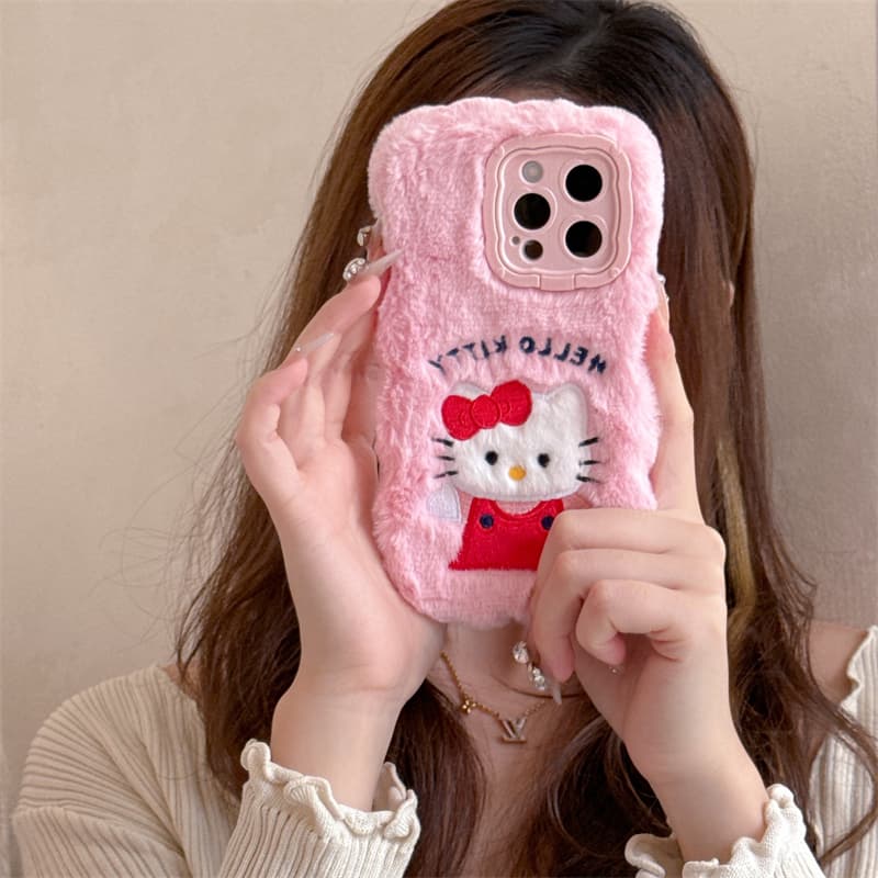 秋冬粉色Kitty毛绒手机壳