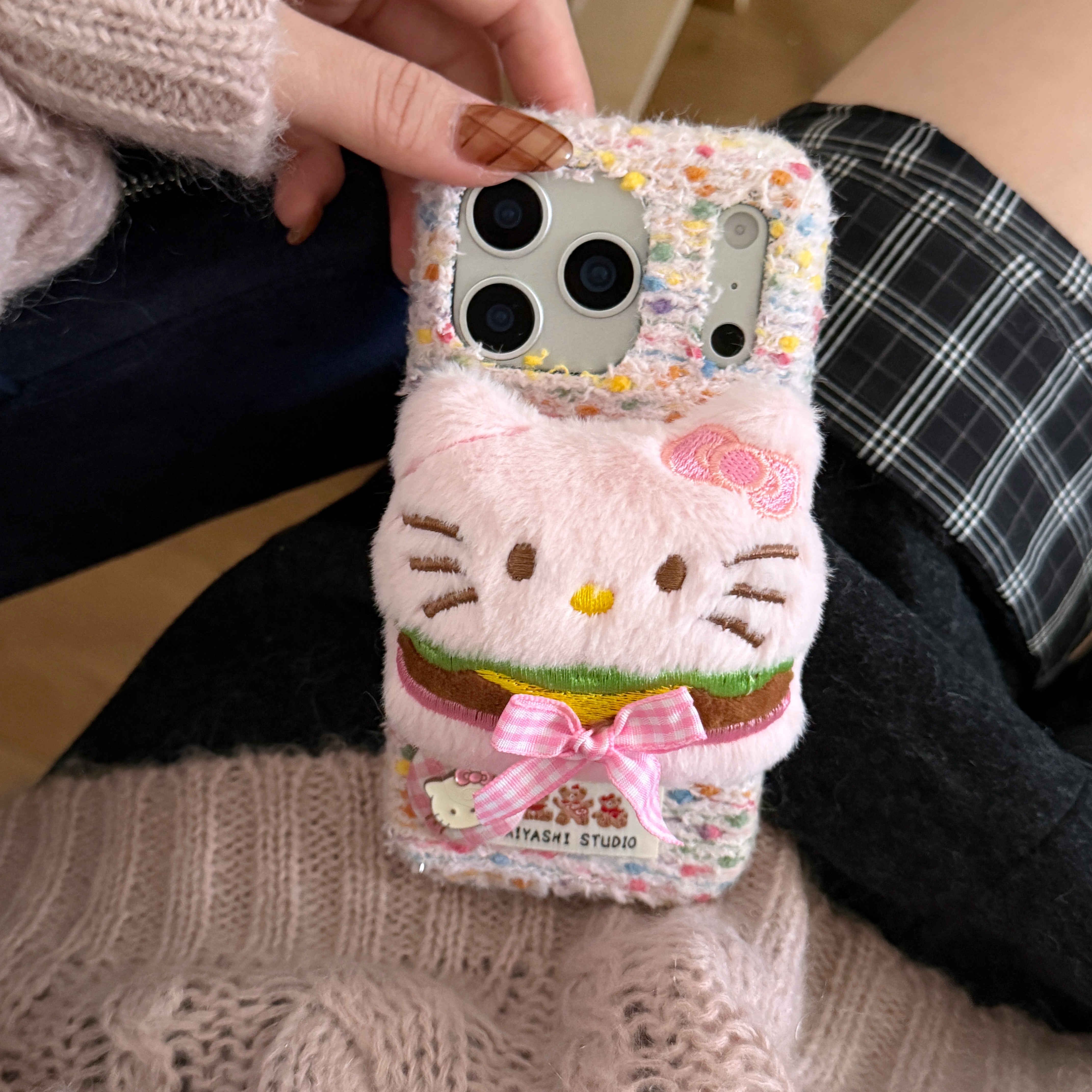 韩系粉色Kitty毛绒手机壳