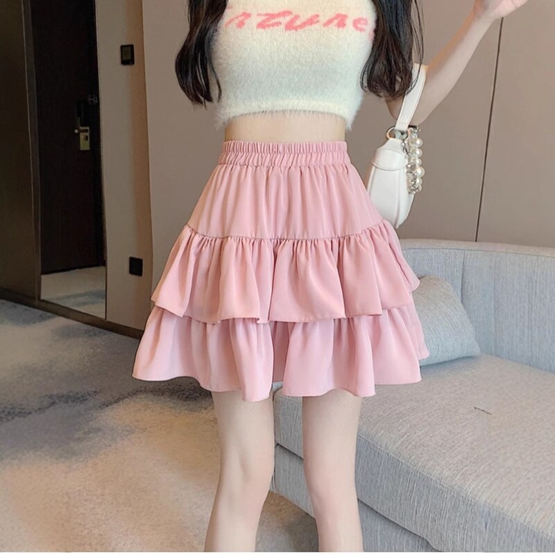百褶蓬蓬蛋糕短裙裤女夏季小个子a字银色芭蕾半身裙