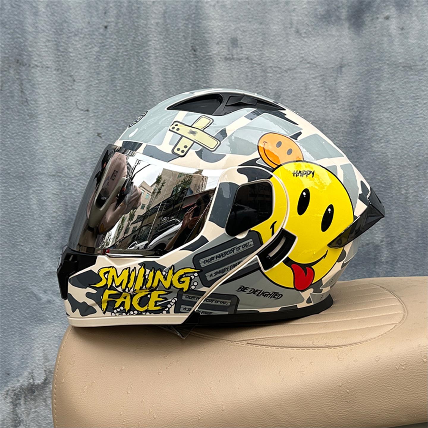 Orz103新3C认证摩托车揭面盔双镜片头盔男女加蓝牙全盔四季尾翼