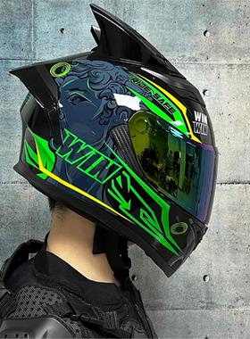 捷凯JieKai316摩托车头盔全盔双镜机车3C认证跑盔大尾翼四季蓝牙