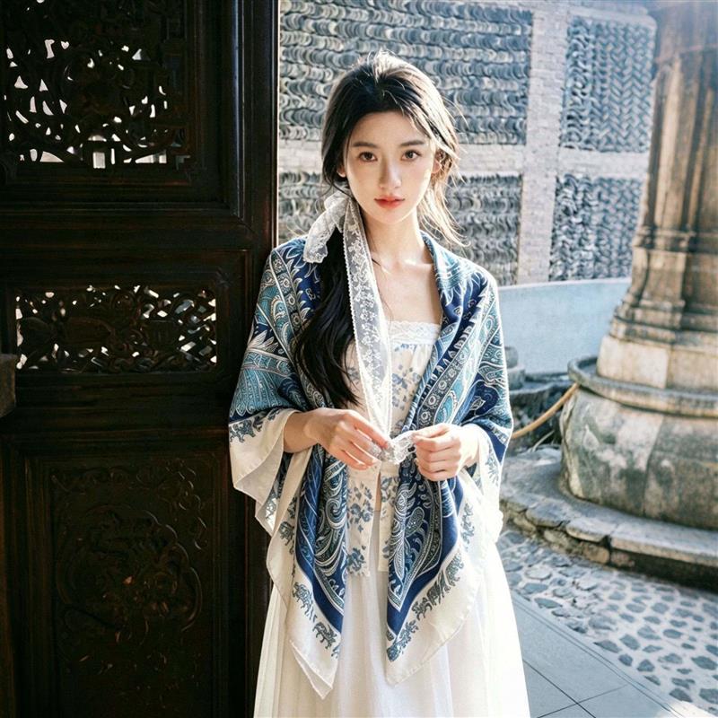 民族风防晒披肩女外搭2026新款夏季百搭大理云南旅游大方巾丝巾女