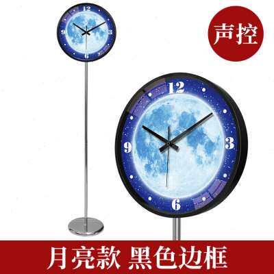 促声控夜光智能落地钟客厅静音立地钟金属H钢座钟星空夜明简约i.