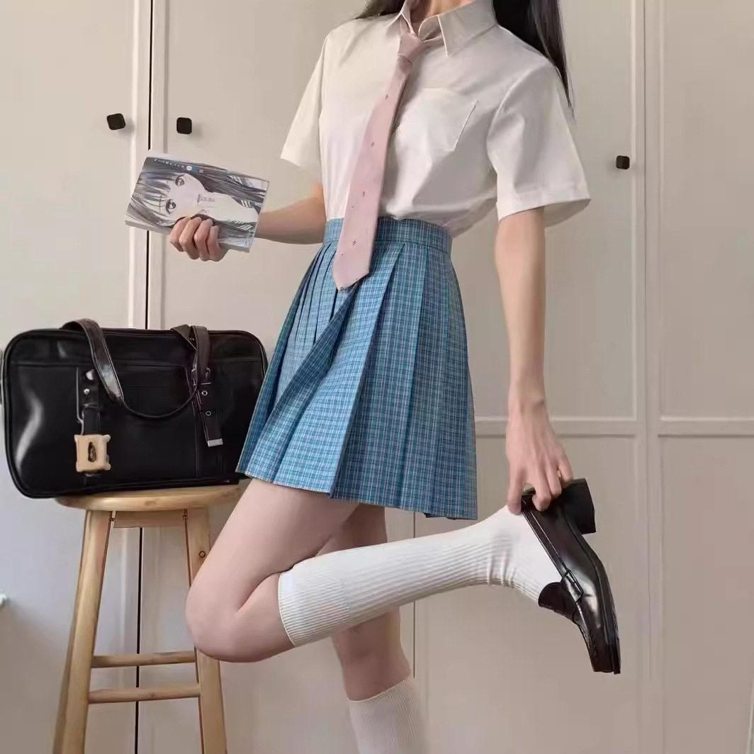 jk制服裙初夏季日系水蓝色校供感格裙半身裙百褶裙学院风少女修身