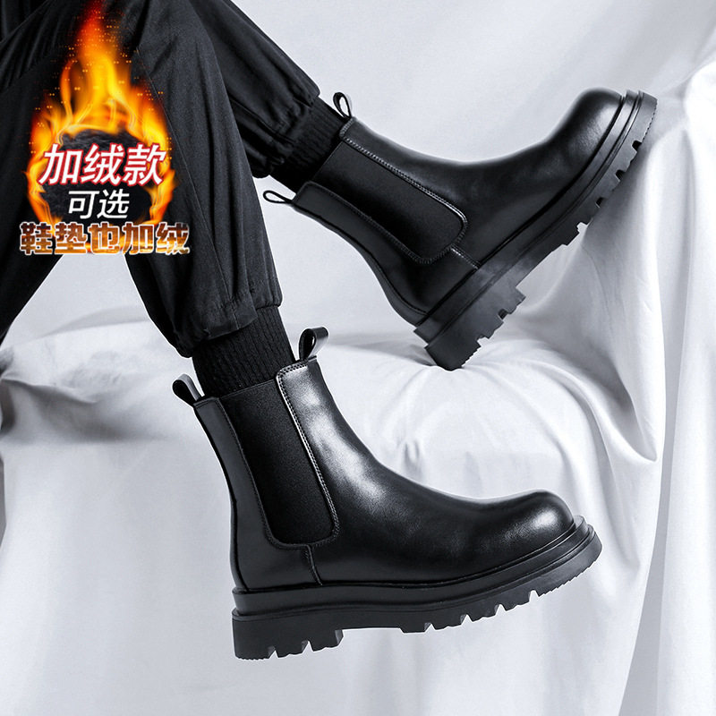 切尔西靴男款冬季加绒加厚保暖棉鞋雪地马丁靴工装男鞋英伦风短靴
