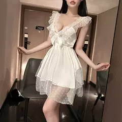 可爱白色睡裙纯欲法式 甜美纯欲蕾丝吊带公主风 公主风性感睡衣女款